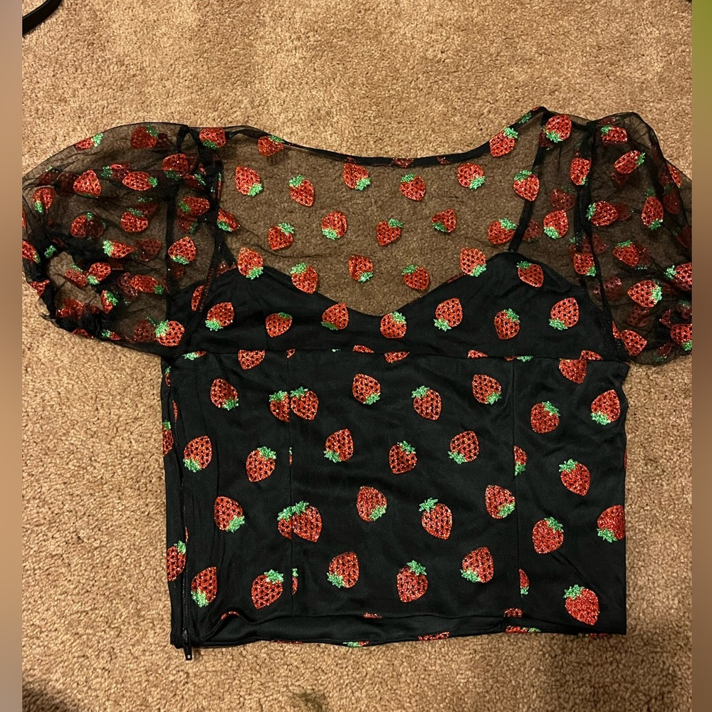 Hot Topic Strawberry Ruffle Shirt - Picture 2 of 3